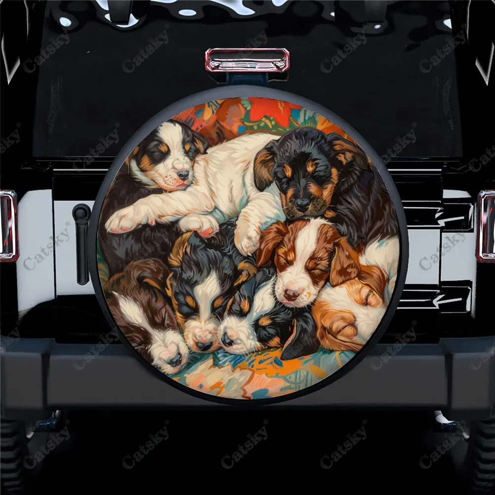 Dogs Crowded To Sleep Print Universal Car Spare Tire Cover Auto Accessories Wheel Cover Protect for Trailer RV SUV Truck Camper