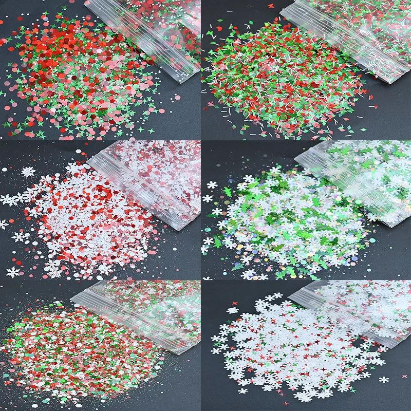 

50g Christmas Winter Snow-ING Mix Nail Sequins,Red/White/Green Nail Flake Patch,Nail Art Decorations Manicure Sequins Glitter&^%