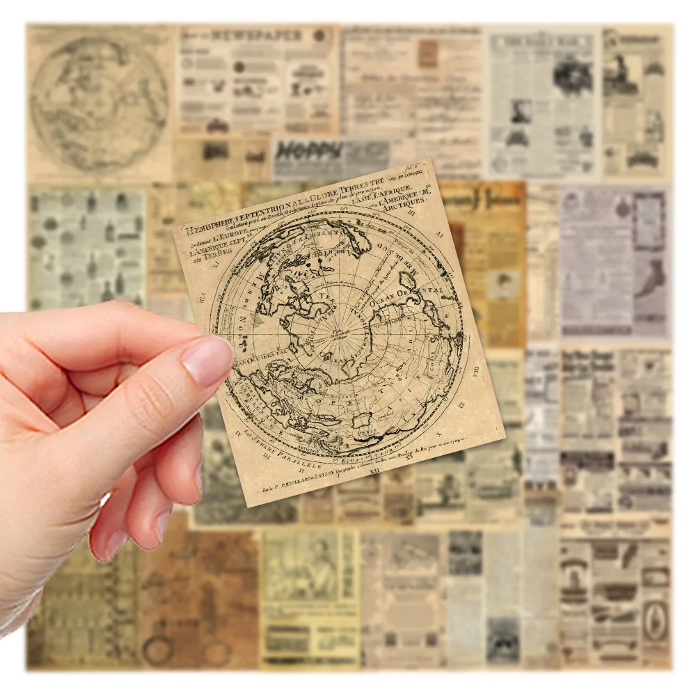 10/35pcs Parchment Newspaper Map Vintage Stickers for Phone Case Laptop Water Bottle Motorcycle Graffiti PVC Sticker Decals Pack