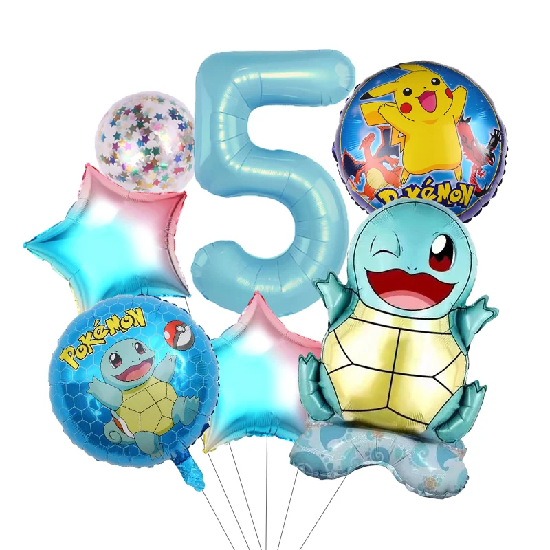7 stücke Pokemon Ballon Set kinder Cartoon Party Dekoration Charmander Squirtle Bulbasaur Geburtstag 1-9 Anzahl Folien Ballon geschenk