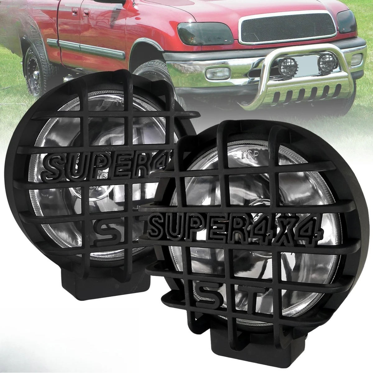 Black Fog Light Fits 2X 6" Round Work Lamp+Super 4X4 Guard+H3 Bulb+Switch+Wiring