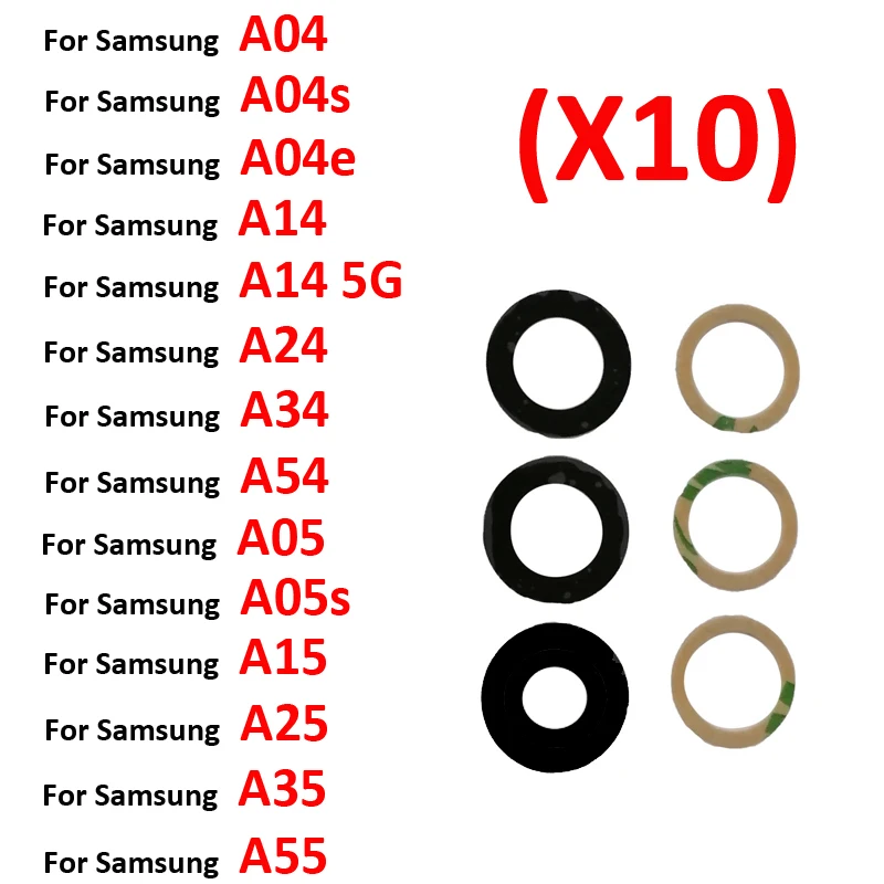 10 Sets Phone Camera Glass Lens For Samsung A04 A04e A04s A14 A24 A34 A54 New Rear Lens For Samsung A05 A05s A15 A25 A35 A55