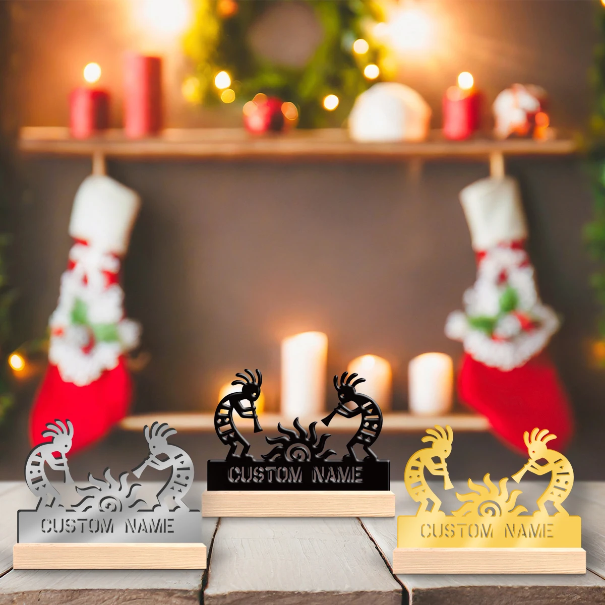 1 pièce d'ornement de bureau personnalisé et tendance, contenu personnalisé, décoration artistique en métal avec base en bois, Halloween, Noël