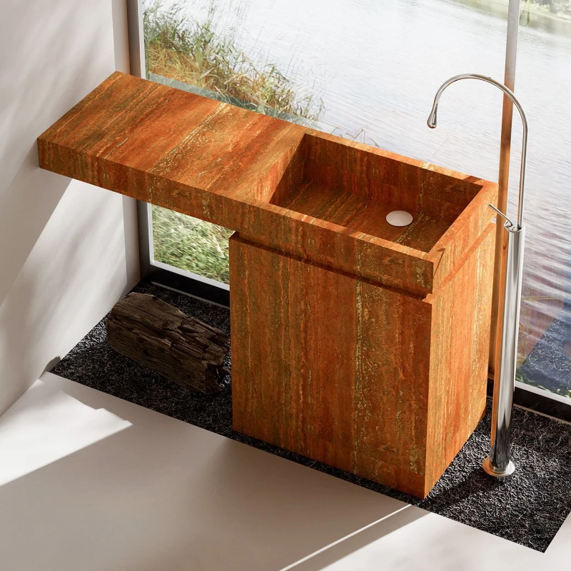 

Outdoor wash basin toilet bathroom cabinet combination travertine wash basin floor basin bathroom