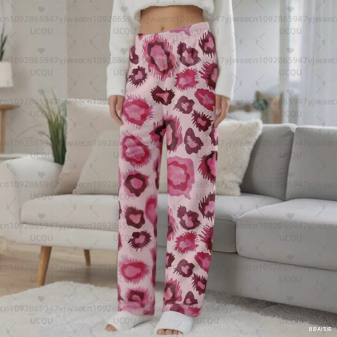 กางเกงขายาวแฟชั่นลายเสือดาวพิมพ์ลาย 3 มิติสำหรับผู้หญิง กางเกงผ้าแฟลนเนลสวมใส่สบายและอุ่น กางเกงลำลองสำหรับวัยรุ่นชายและเป็นชุดนอน