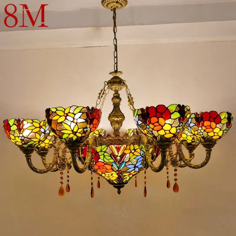 

8M Tiffany European Living Room PendantLamp Vintage Creative Color Glass restaurant Bedroom Hotel Chandelier