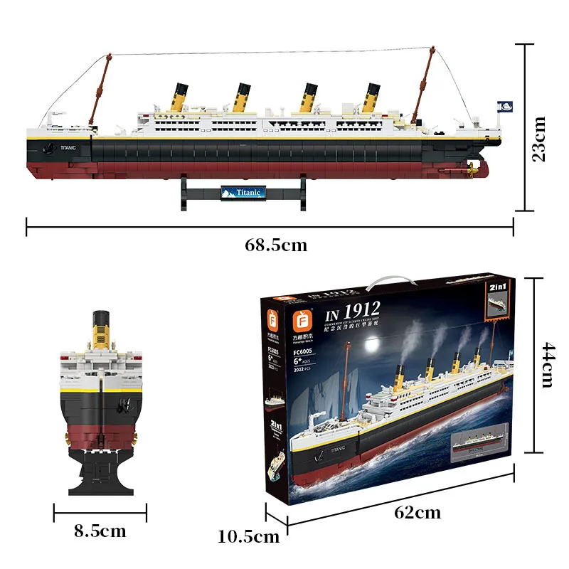 2022 pçs titanic 2in1 tijolos 3d plástico grande barco de cruzeiro modelo clássico filme blocos de construção tijolos diy brinquedos crianças