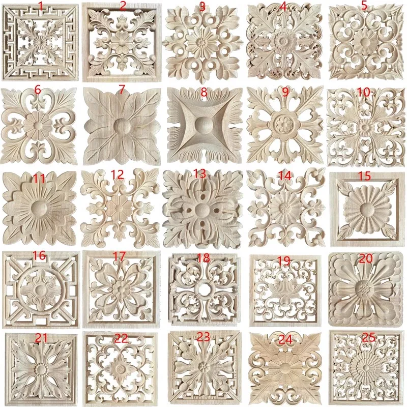 1 szt. Unikatowy naturalny wzór kwiatowy drewno rzeźbione drewniane figurki rzemiosło aplikacje narożne ramka do obrazu drzwi meble rzeźbiarskie dekoracyjne