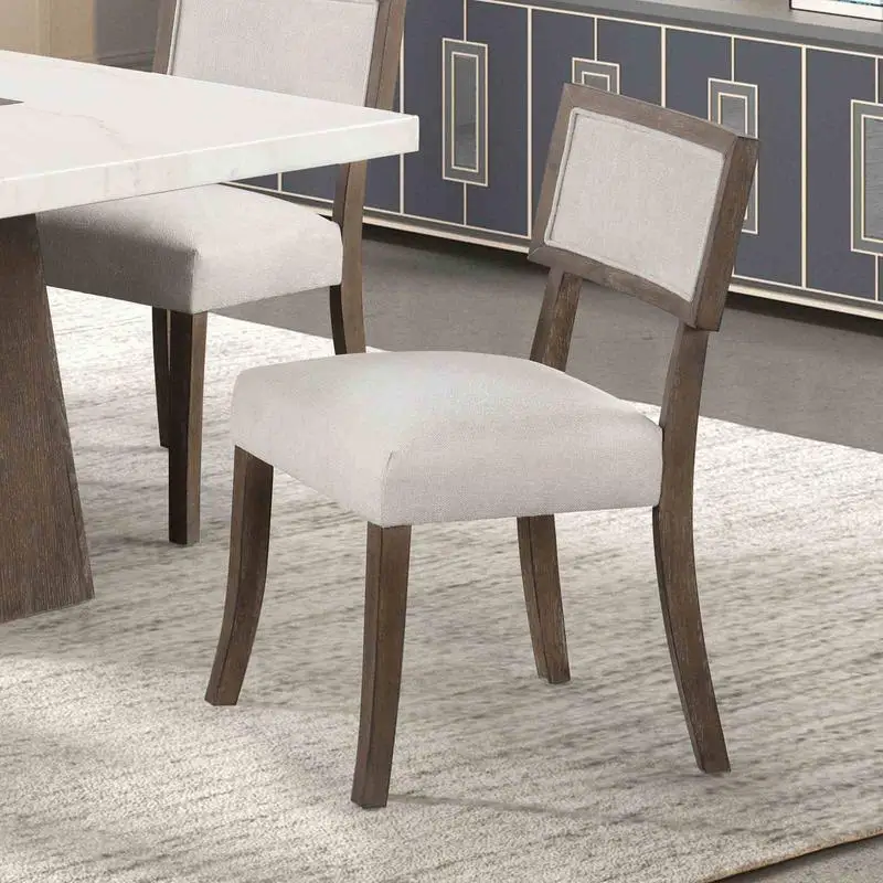 Contemporary 2pc Dining Side Chair Set with Upholstered Seat & Back, Dark Walnut & Light Gray Finish
