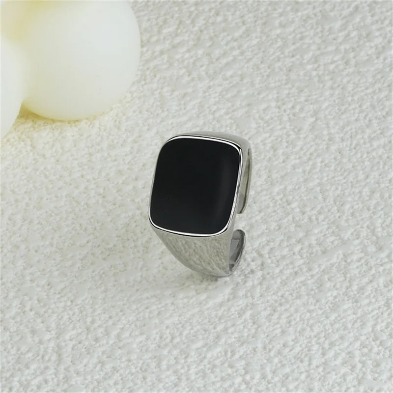 Most Popular Rotateable Lines Square Ring Male Jewelry Personality Trendy 925 Silver Open Ring For Men Index Finger Accessories