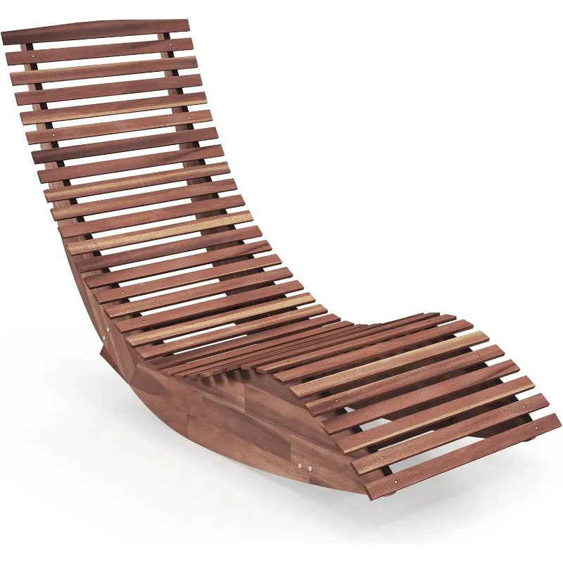 

Outdoor Chaise Lounge Chair, Acacia Wood Patio Lounger with Slatted Design, Rocking Chair, Outdoor Rocker for Sunbathing