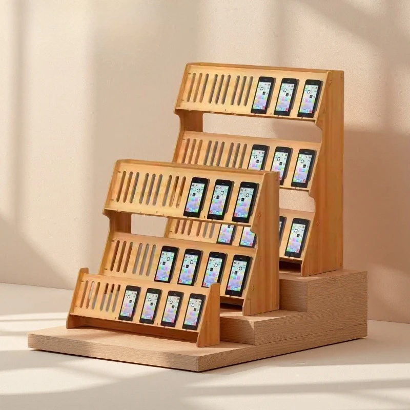 

Wooden Multi-Angle Phone Stand Charging Station Cooling Stand Live Shooting Desk Organizer Stream Gaming Studio Storage Holders