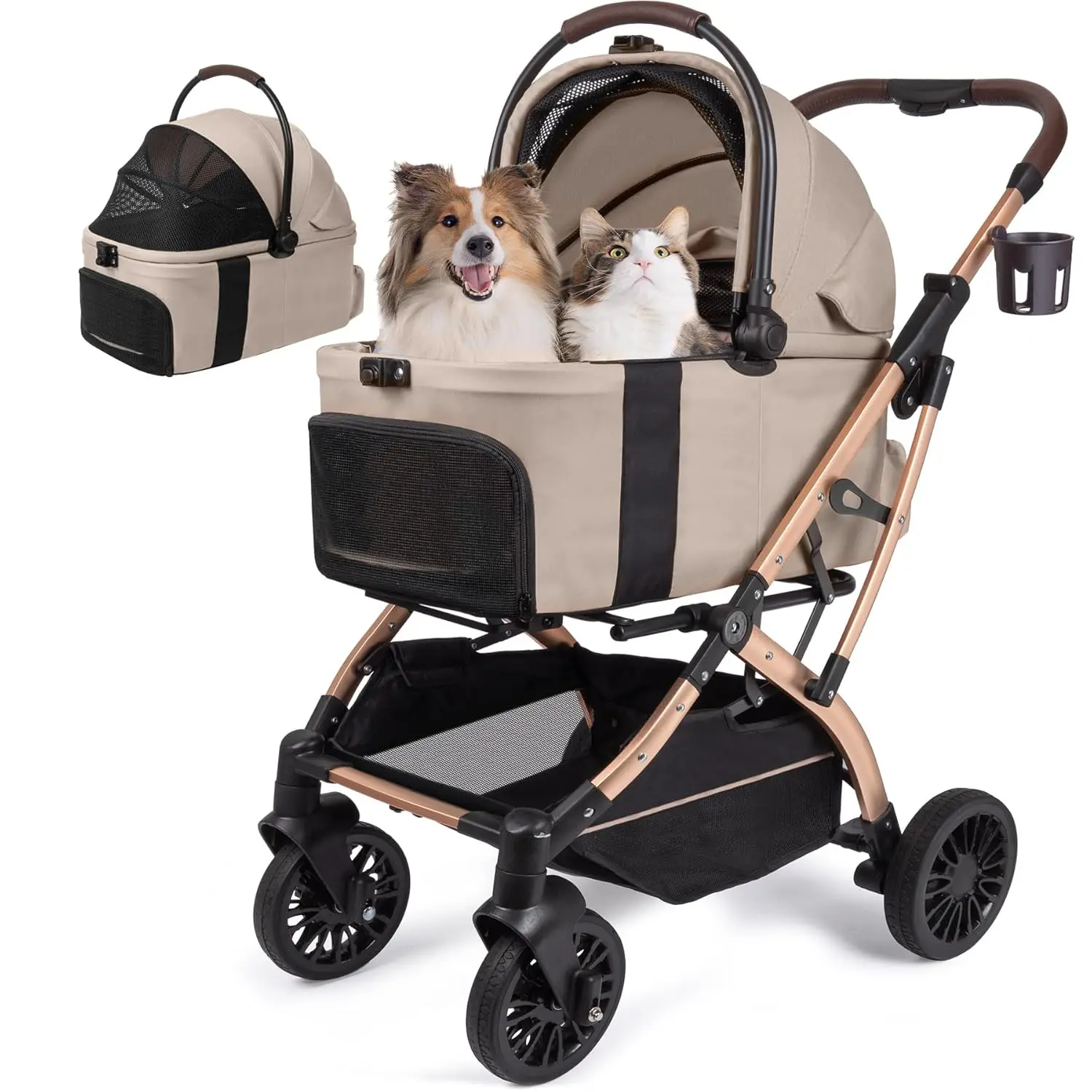 

5-in-1 Foldable Pet Stroller for Small Dogs and Cats Up to 55 lbs, with Waterproof Carrier and Easy Storage