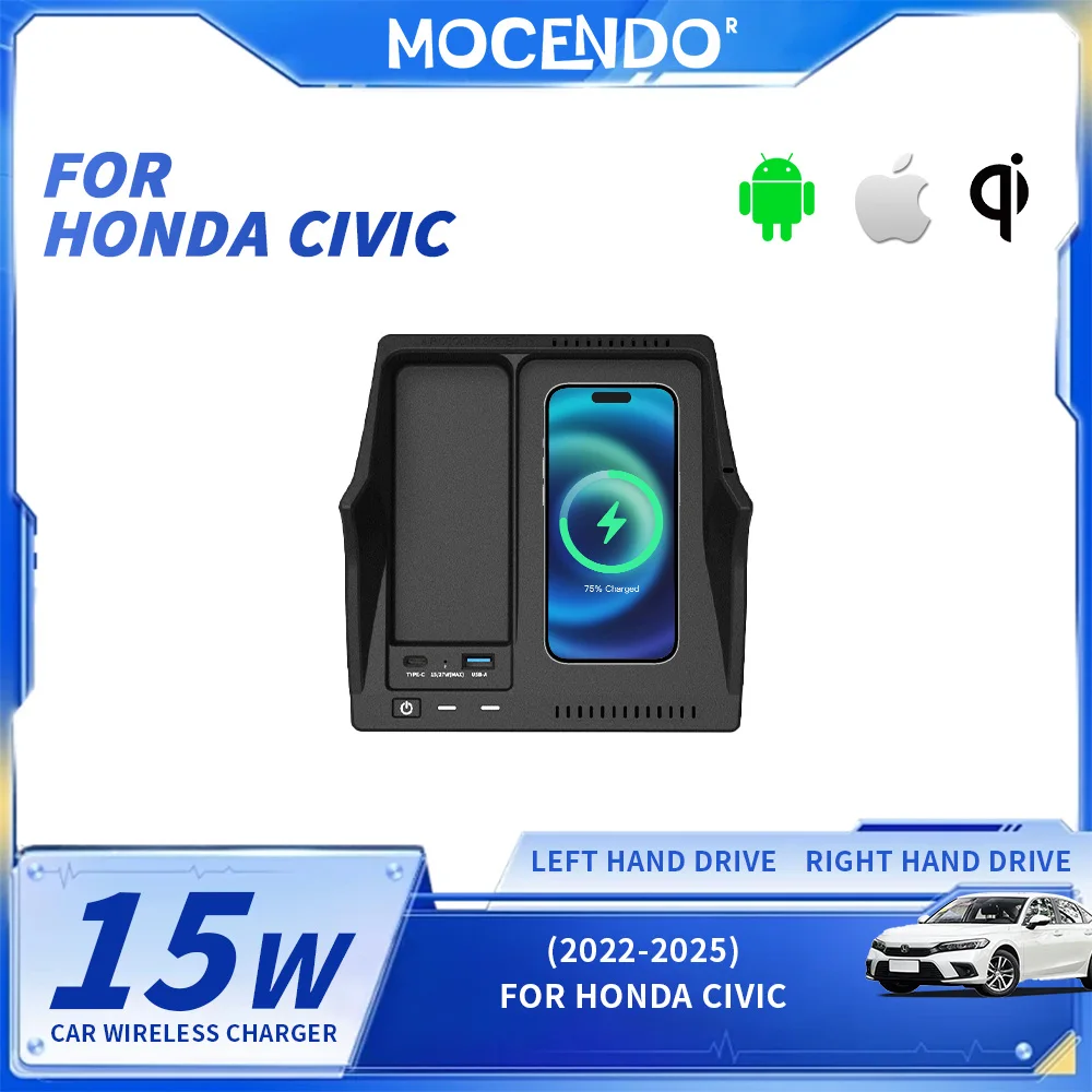 

Беспроводное зарядное устройство для автомобиля Honda Civic 2022-2023, быстрая зарядка, держатель для телефона, зарядная панель, аксессуары