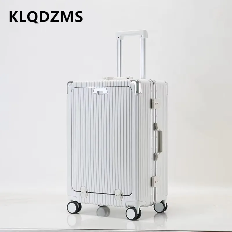 KLQDZMS High Quality Luggage 20 Inch PC Boarding Case Front Opening Laptop Trolley Case 24" Aluminum Frame Cabin Suitcase