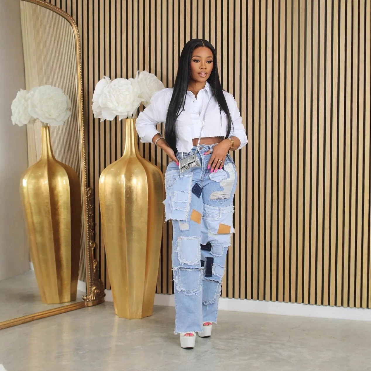 المرأة مستقيم ممزق الجينز موضة جديدة جيب الشارع المرقعة مثير السراويل الطويلة السراويل السراويل الزرقاء خمر