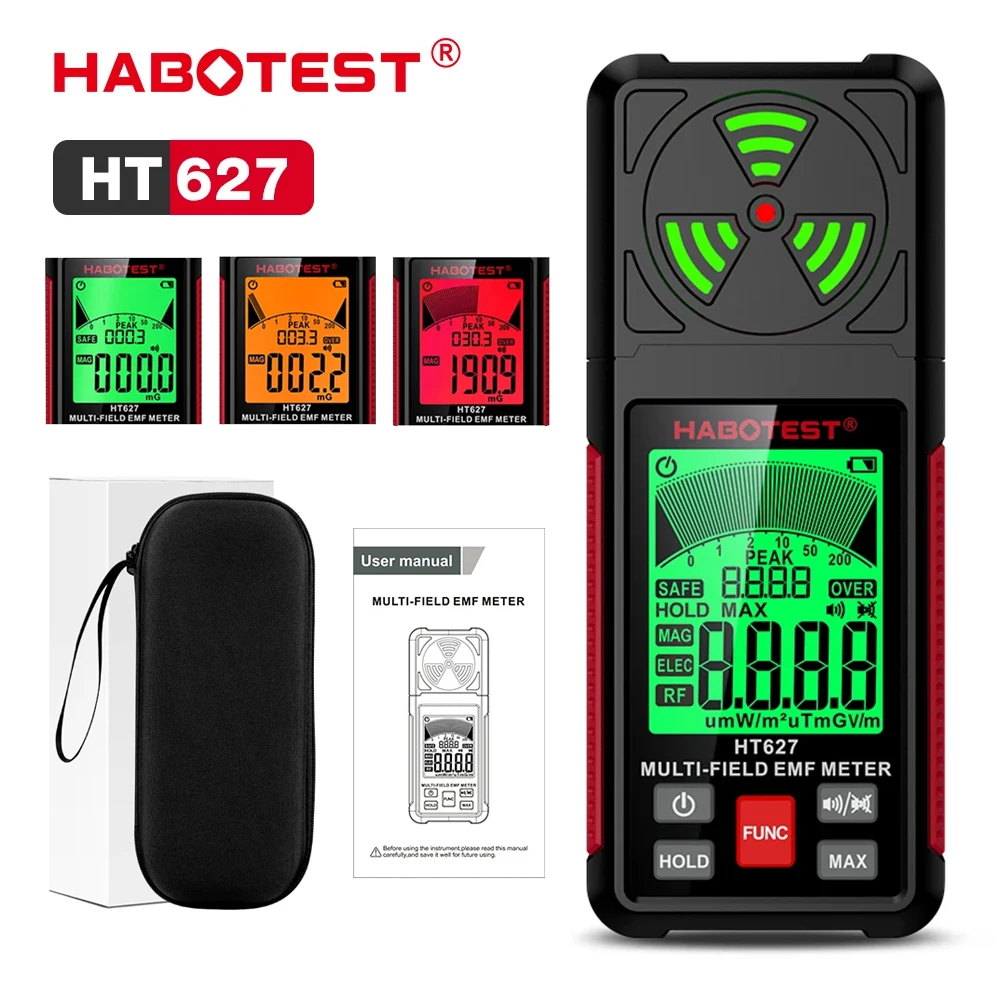 HABOTEST HT627 EMF Meter Professional Electromagnetic Radiation Detector Tester High Frequency Magnetic Electric RF EMF Meter