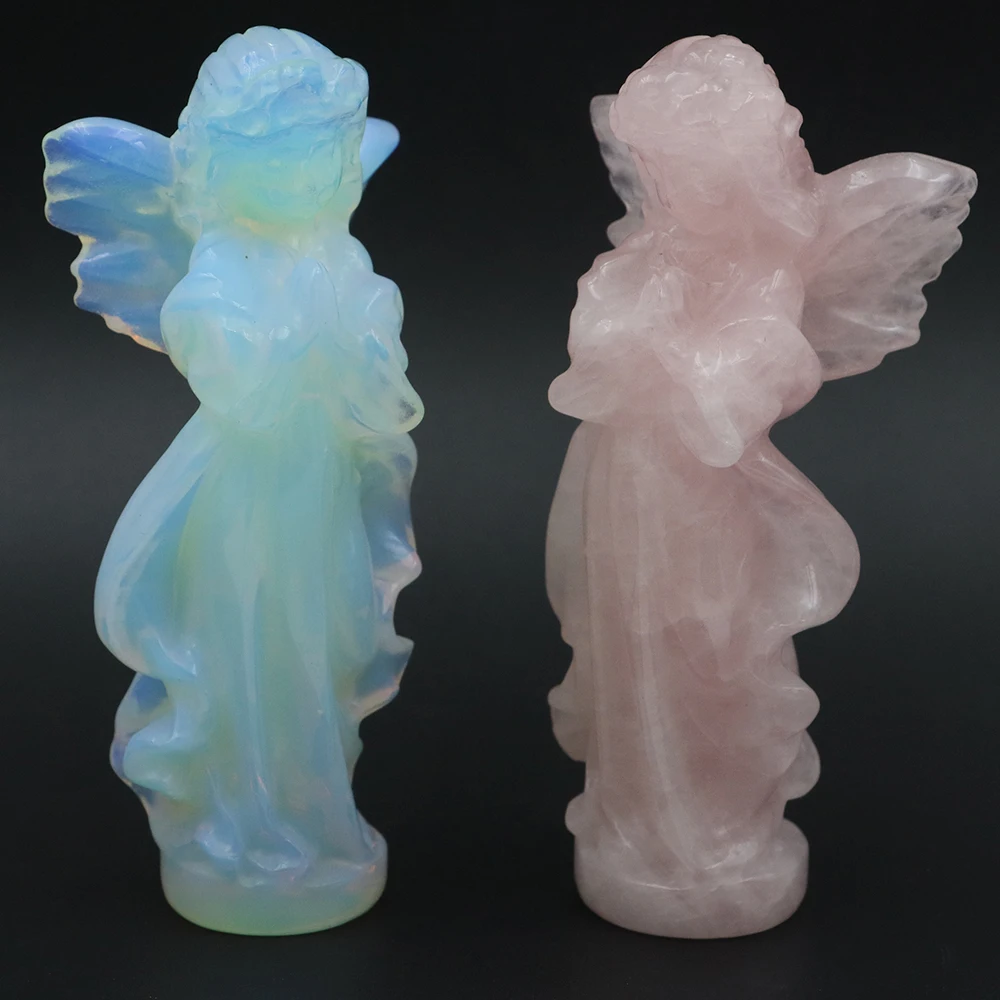 

Loveliness Angel Statue Natural Rose Quartz Crafts Decoration Opalite Carving Angel Healing Crystal Energy Stone Witchcraft Gift