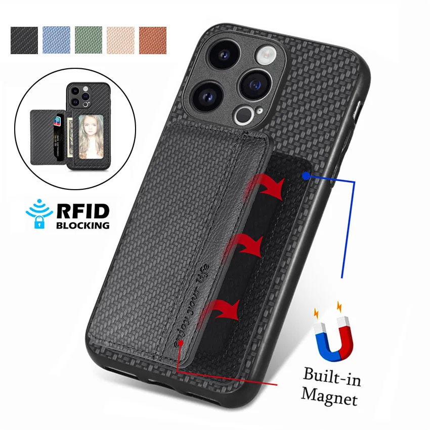 Carbon Fiber Case For Google Pixel 6 7 8 Pro 6A 7A 2in1 Magnetic Card Bag Photo Frame Back Cover