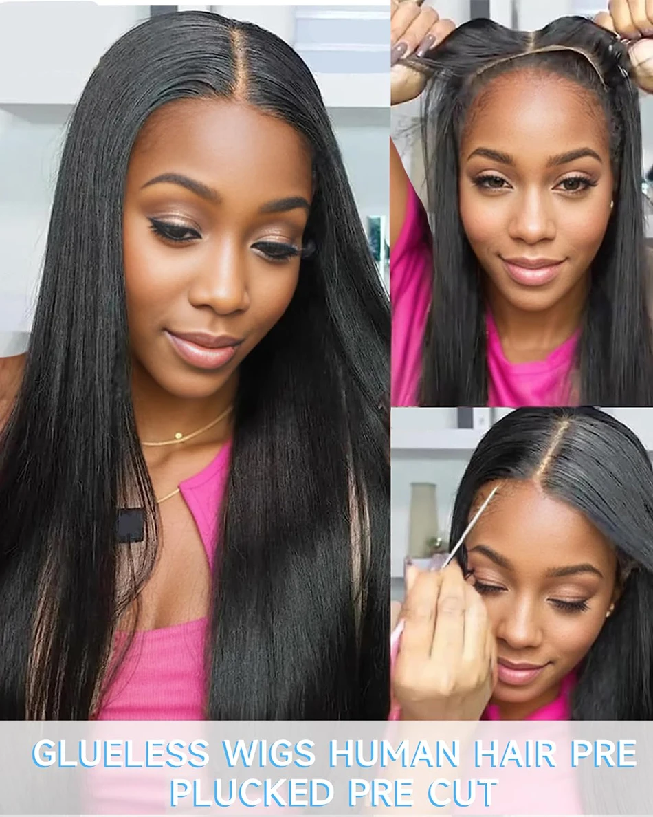 Wear And Go Glueless Human Hair Wigs Preplucked Brazilian Straight 13x4 HD Lace Frontal Human Hair Wigs For Women Ready To Wear image 2