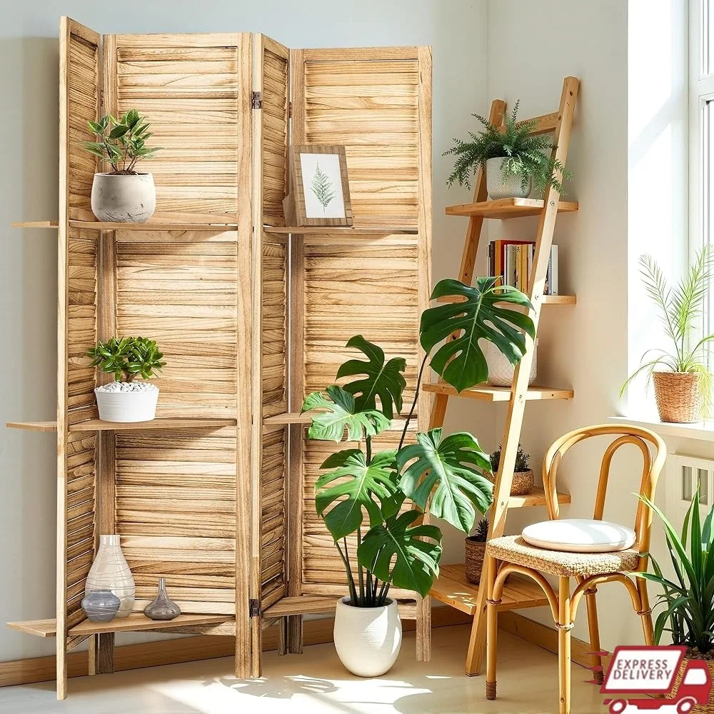 

2 шт. складные перегородки для комнаты, 4-панельный дизайн с жалюзи и полками для дисплея, портативный экран для конфиденциальности, отличные события для домашнего офиса