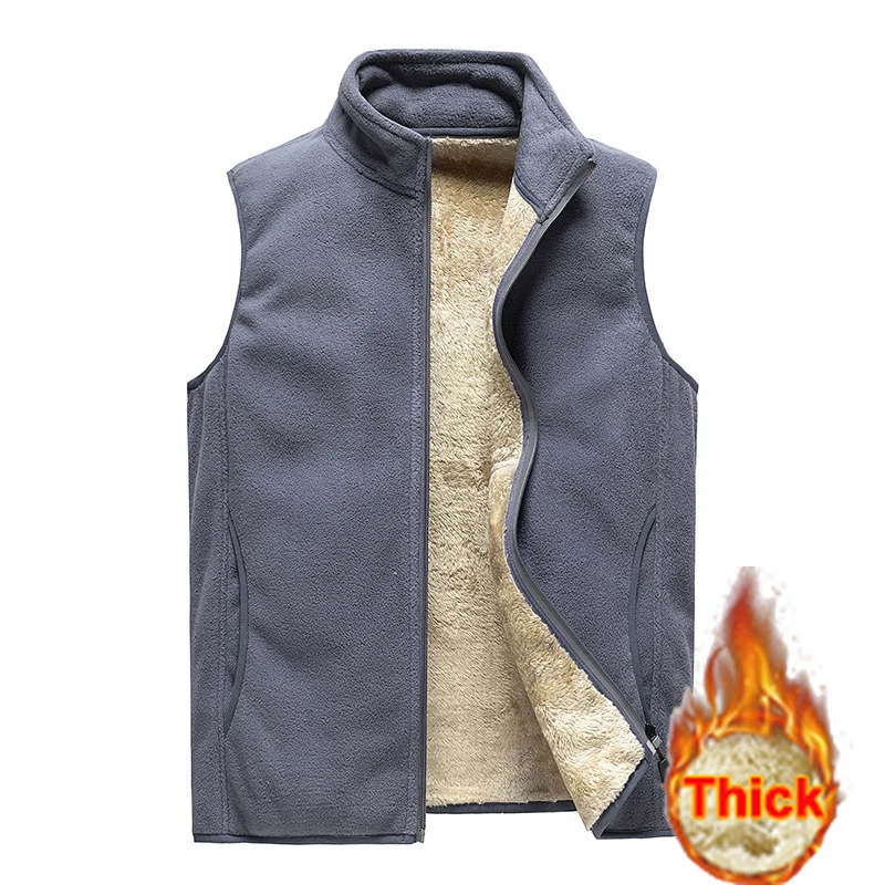 

For 130kg Men's Fleece Lined Lamb Velvet Warm Vest Casual Stand Collar Trendy Shoulder Pad Jacket Fiber Winter Jack Vest M-8XL
