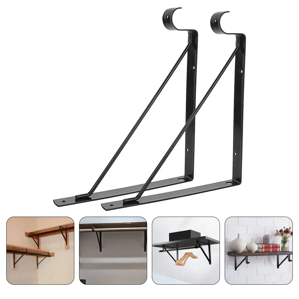 

2pcs Wall Brackets Plant Shelf Brackets Heavy Duty Iron Black Rust Proof Closet Plant Storage Hardware