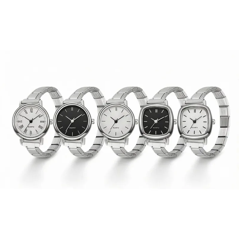 Classic Black White Dial Modular Quartz Watch Elastic Stainless Steel Band Unisex Daily Casual All-match Bracelet Wrist watch