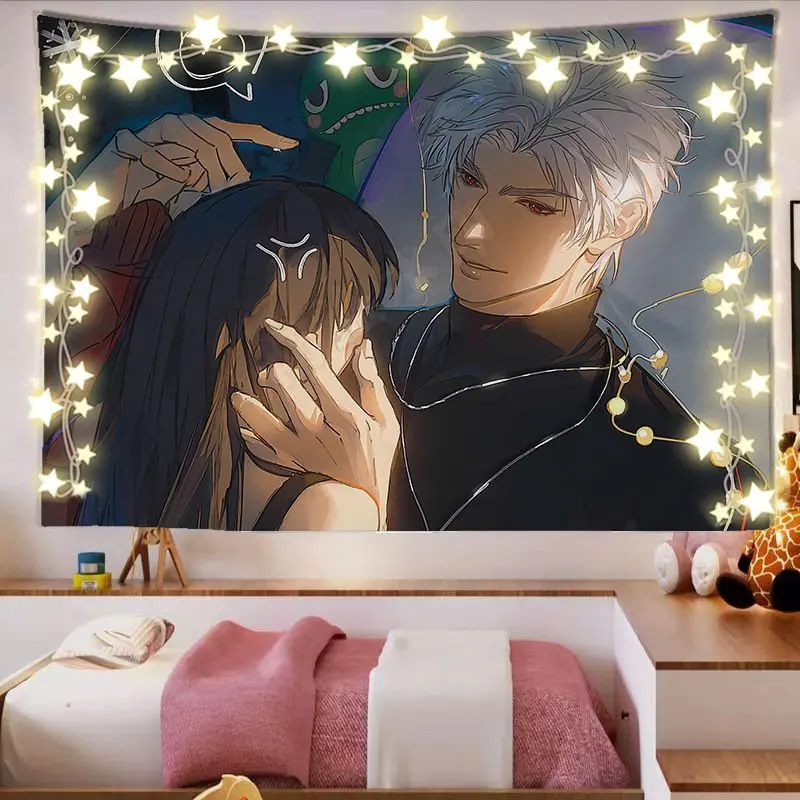 VIKAMA Handsome Anime Guy Tapestry Wall Hanging Silver Hair Sweater Muscular 3D Aesthetic Wall Art Gaming Bedroom Decor