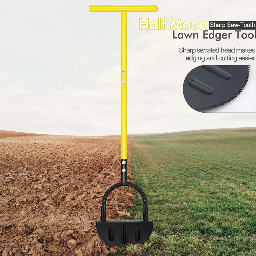 

Handheld Saw-Tooth Serrated Edger Lawn Tool Half Moon Edger Garden Edger With Steel Blade Long Handle Grass Saw Cutter For Court