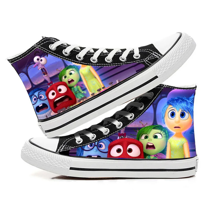 New Disney Inside Out 2 High Top Canvas Shoes Versatile Casual Sneakers for Men and Women Student Skateboard Zapatos De Mujer