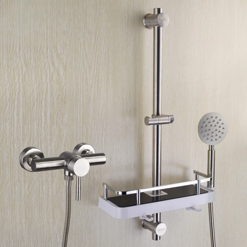 مجموعة دش من الفولاذ المقاوم للصدأ، رف، صمام خلط المياه، دش ساخن وبارد