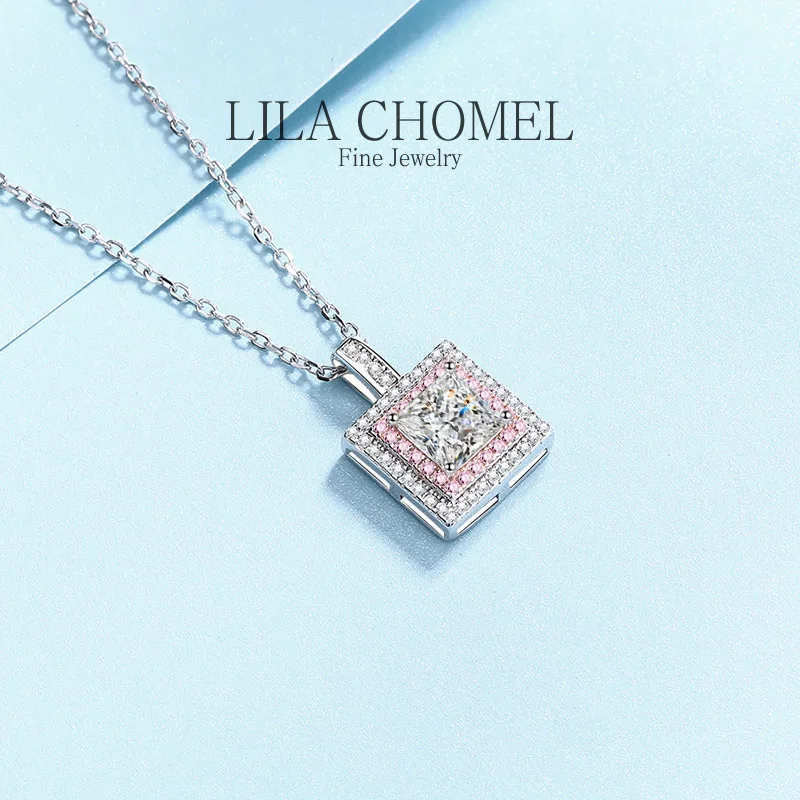 New square PT950 Platinum 1Ct Moissanite Diamond Pendants Popular Female Sweet Temperament Necklace for party like women wedding