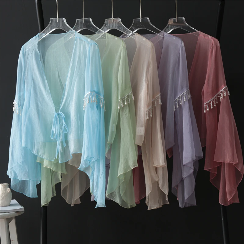 เต้นรําคลาสสิก TOP สตรีผ้าพันคอเสื้อผ้าจีนเต้นรําเครื่องแต่งกาย Horn Sleeve เสื้อสเวตเตอร์ถัก Elegant Performance เสื้อผ้า