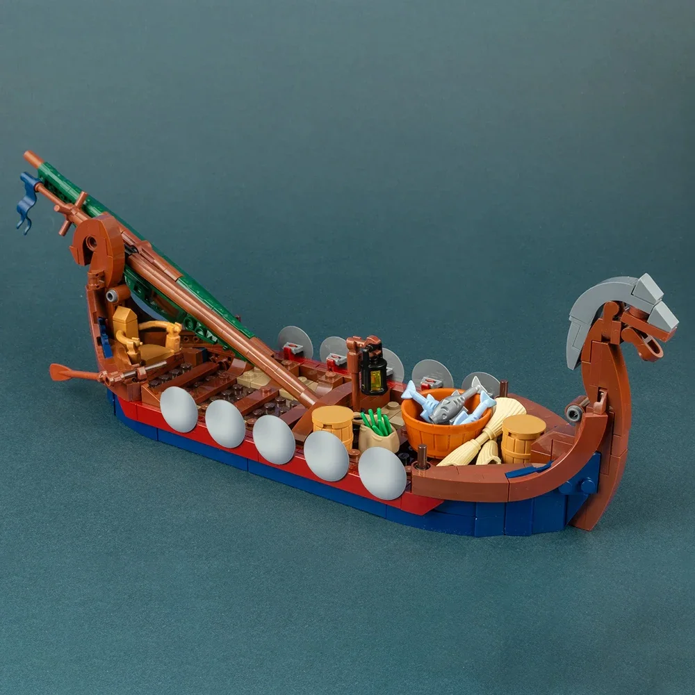 MOC Building Blocks Classic Vikingeds Longship Ship Boat Model Medieval Village Expansion Bricks Creativity Toy for ChildrenGift