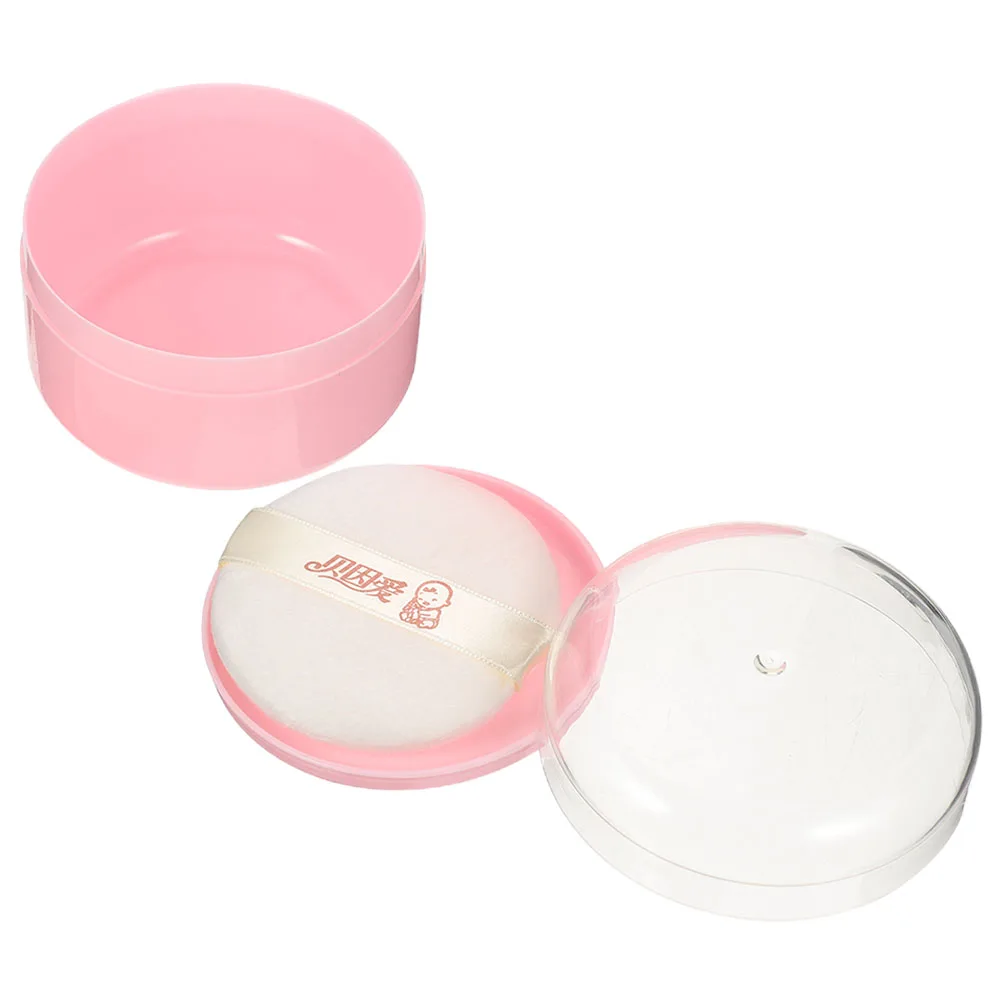 

Box Pink Small Powder Puff Case Small Size Lightweight Portable Travel Safe Material Body Container with Puff