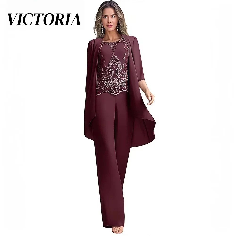 Customized Fashion Anke Length Jewel Beading Vertically Suits Chiffon women's wedding party Mother Of The Bride Dresses Cust