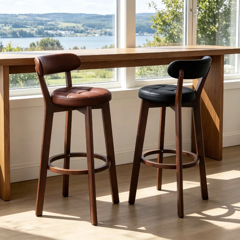 Chaise de bar confortable avec dossier, style nordique, en bois massif, pour comptoir de cuisine, Taburetes Para Barra