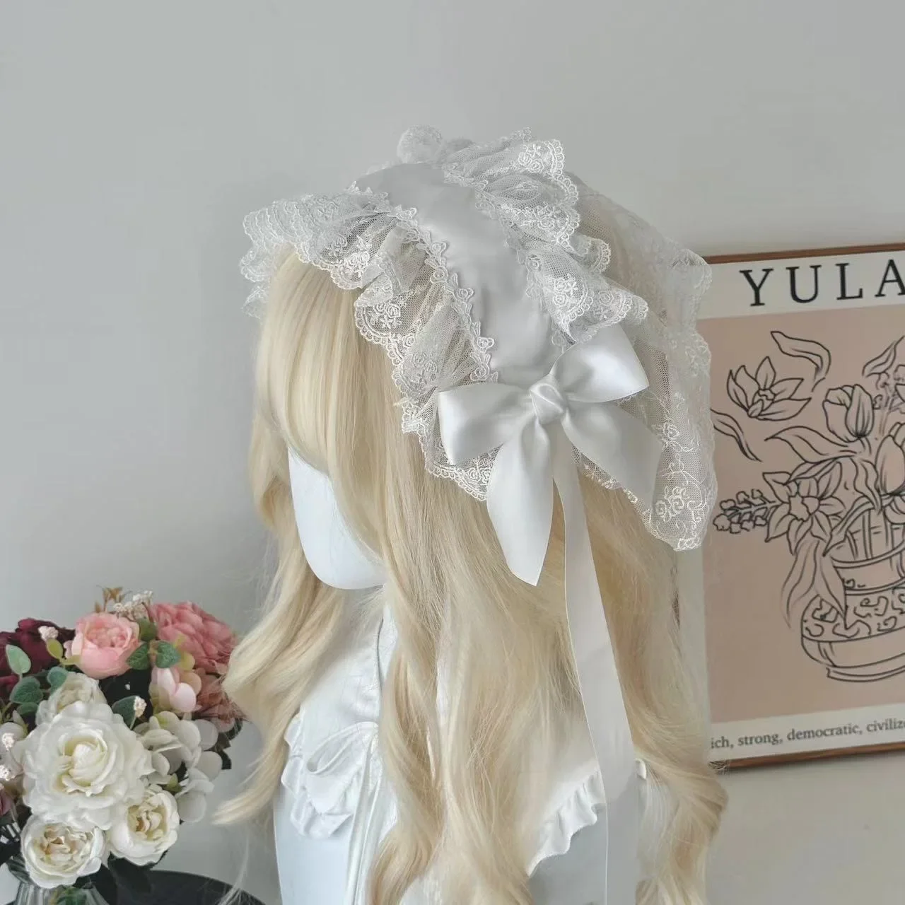 Diadema gótica hecha a mano de Lolita, accesorio de velo blanco/negro, lazo elegante Vintage, tocado de mujer de colocación de moda diaria de Lolita