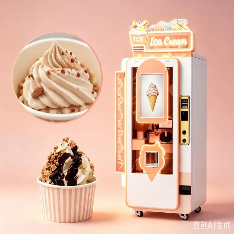 Commercial Customized Ice Cream Vending Machine Automatic Soft Serve Machine Touchscreen Ordering System High Efficiency