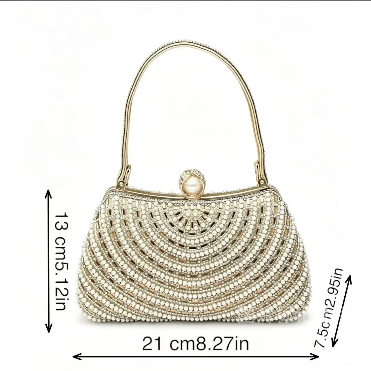 Heavy Industry Pearl Diamond Dinner Bag Retro Gold Bridal Wedding Bag Light Luxury Beaded Portable Dress Bag
