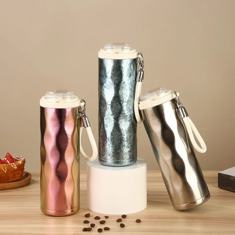 460ml Pure Titanium Vacuum Flasks/Water Bottle with Lift Cord And Straw,Double Layer Drinkware,Portable Thermos Cup/Coffee MUG