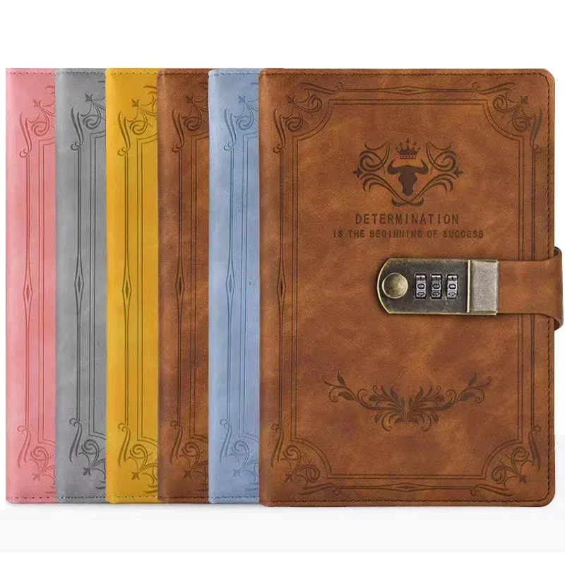 200 Pages A5 Retro Book with Lock Password Notebook Diary Thickened Creative Hand Ledger Student Notepad Stationery Binder