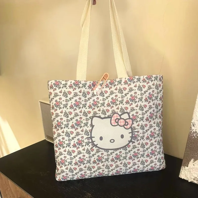 

Hello Kitty Storage Bag Cute Anime Floral Canvas Women Accessories Versatile Large Capacity Single Shoulder Girl Gift Wholesale