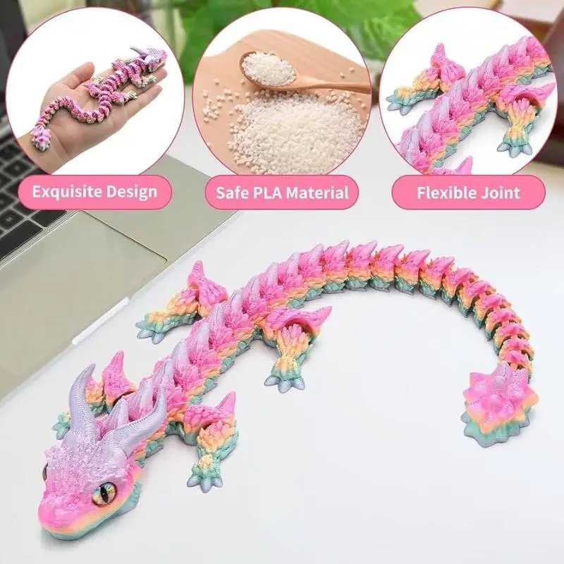 2-in-1 3D Printed Dragon Fidget & Decor 30cm Handmade Craft Desktop Ornament Lovely Gift for Adults Kids Home Decoration