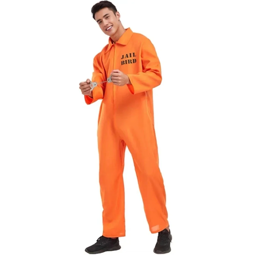 Movie Prisoner Jail Bird Cosplay Costume Adult Unisex Orange Jumpsuit Uniform Bodysuit Halloween Carnival Party Clothes Outfit