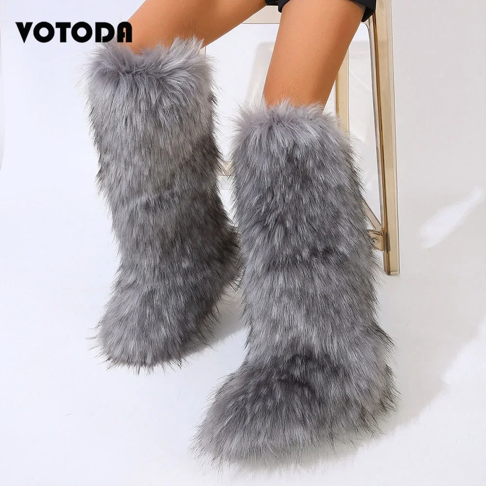 Winter Women Snow Boots Faux Fur Long Boots Warm Plush Platform Knee-high Boot Outdoor Furry Cute Over-the-knee Boots Girls Y2K