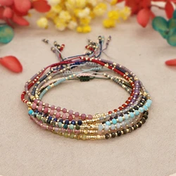 Irregular Crystal Bracelet Colorful Beaded Waterproof Jewelry Handmade Gift for Women Teen Girl Adjustable Rope Chain Bracelets