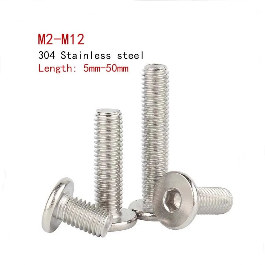 304 Stainless Steel Flat Head Hexagonal Bolt Car Screw M2 M2.5 M3 M4 M5 M6 M8 M10 M12
