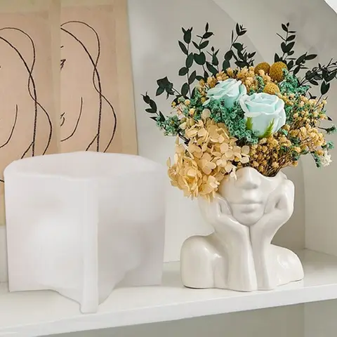 Abstract Face Planter Pot Silicone Mold Candlestick Storage Succulent Plant Cement Vase Resin Plaster Concrete Mold Home Decor